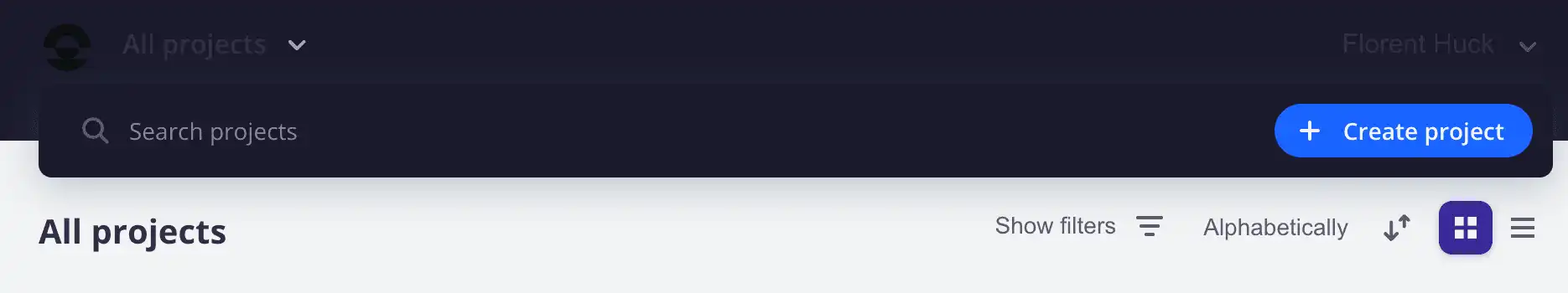 A screenshot of the create project button found on the Upsun Console homepage