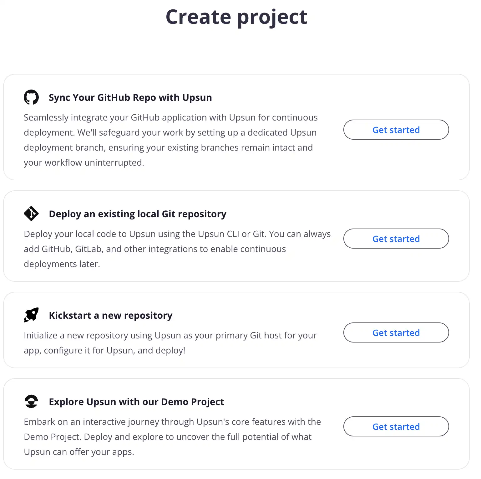 A screenshot displaying the list of options provided when you select a specific organization in your Upsun Console including the connect an existing GitHub repository option needed for this step in the multi-application process