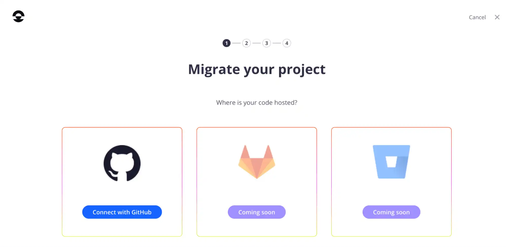 A screenshot of the three options provided when you select connect an existing GitHub repository on the Upsun Console