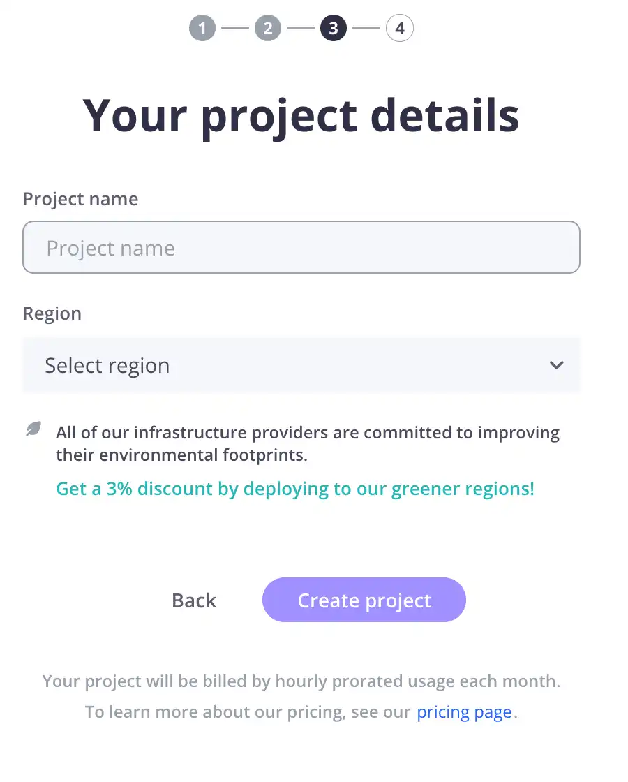 A screenshot of the form fields Upsun users must complete with their project details to create a new project on the Upsun PaaS